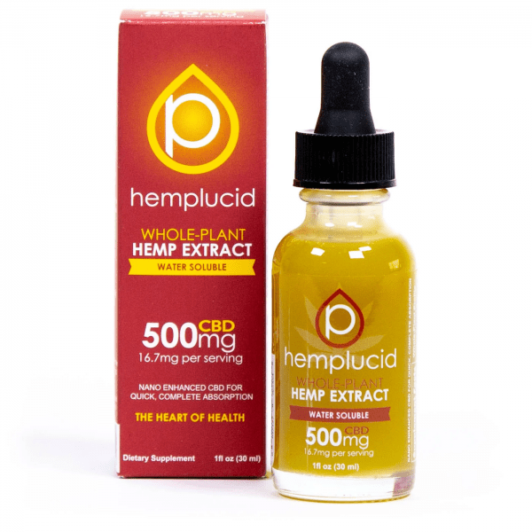 A bottle of water-soluble cbd extract, 500mg.