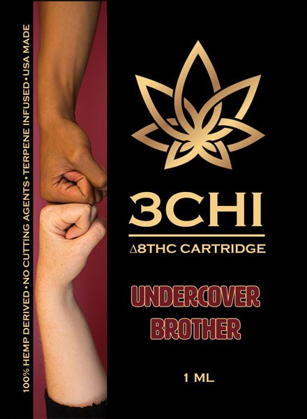 A 1.0mL 3Chi Delta-8 THC vape cartridge, Undercover Brother strain