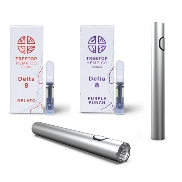 Two Delta 8 THC cartridges and two 510 vape batteries. Buy 2 cartridges, get 2 batteries free.
