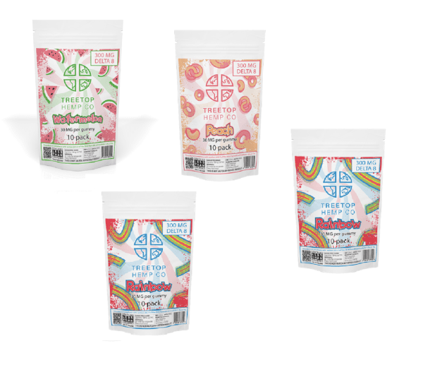 Four bags of Delta 8 THC 300mg gummies. Buy 3, Get 1 Free.