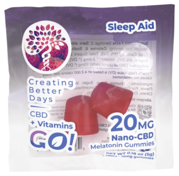 A travel 2-pack of nano CBD and Melatonin gummies for sleep.