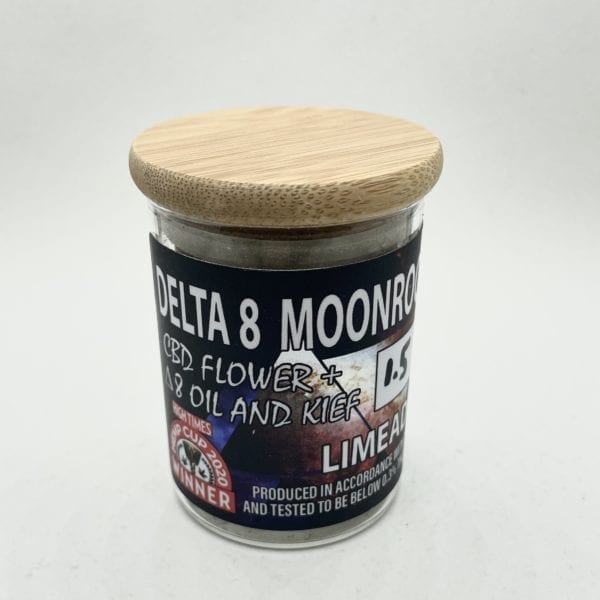 A 1.5 gram jar of Delta 8 THC flower Moon Rocks.