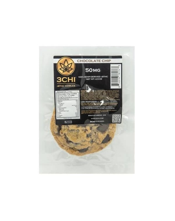 Single Delta 8 THC chocolate chip cookie, 50mg strength.