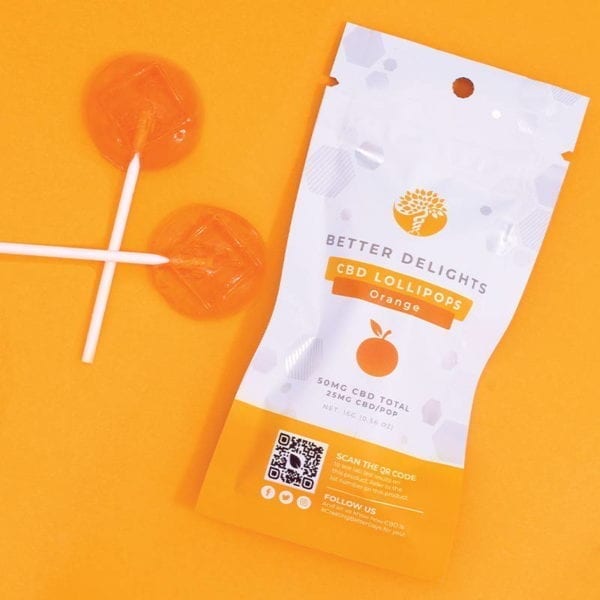 A Better Delights CBD-infused lollipop, orange flavor.