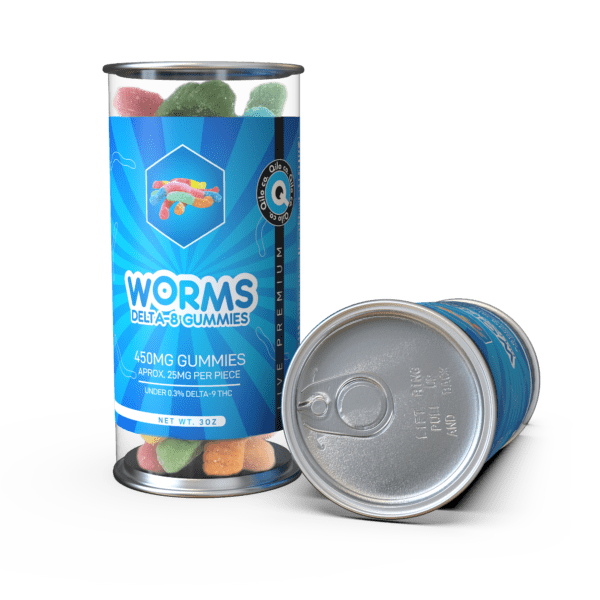 Delta 8 THC gummy worms in a 450mg jar.