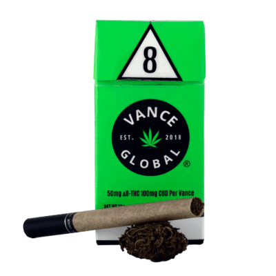 A pack of Vance Delta 8 THC pre-rolled cigarettes, and one loose Delta 8 THC cigarette.