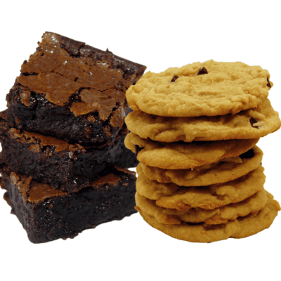Two stacks of Delta 8 THC brownies and cookies, part of a bundle.