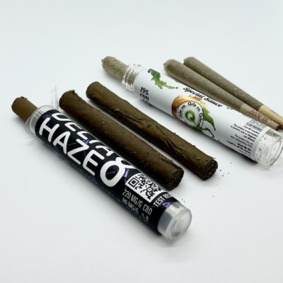 Three Delta 8 THC blunts and three CBD pre-rolled joints.